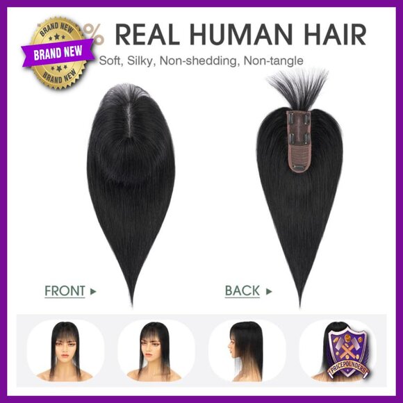 Real Human Hair Topper with Bangs, 12 Inch Length, Lace Silk Base main image 4